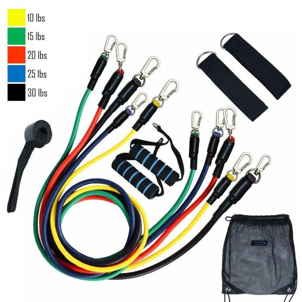 NEW 11pc RESISTANCE BANDs HOME GYM FITNESS SET